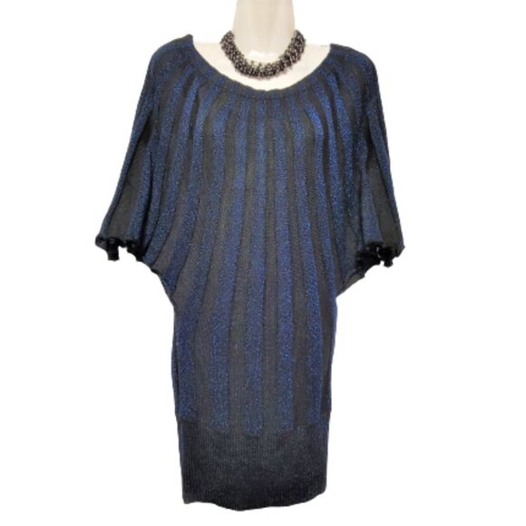 𝅺BLUE Glitter  Stretchy Tunic Knit Dress or Glitter Top One Size - Picture 1 of 12